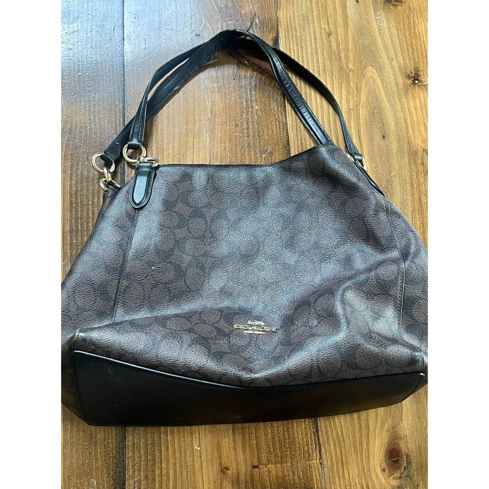 Coach Mia Shoulder Bag Signature Canvas Mahogany Black Tote F80298 Hobo Purse